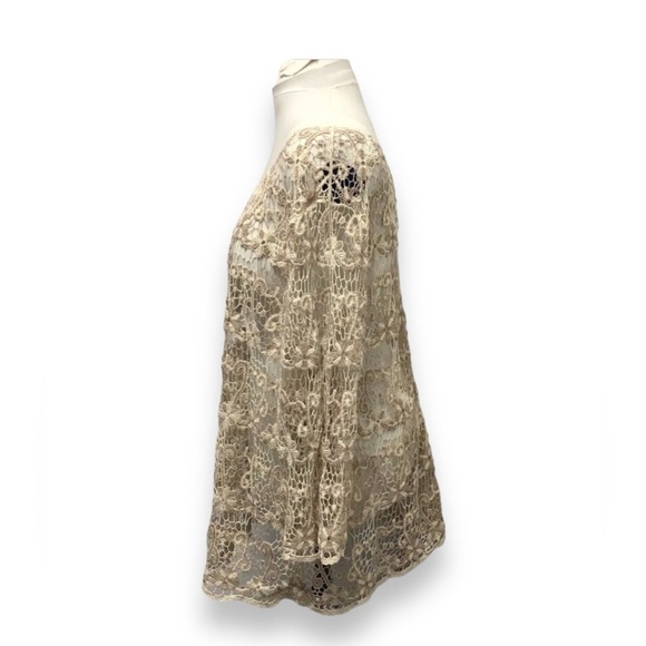 Adiva Women’s 3/4 Sleeve Scoop Neck Crochet Knit Pull Over Top, Beige, size 3X - Picture 2 of 10